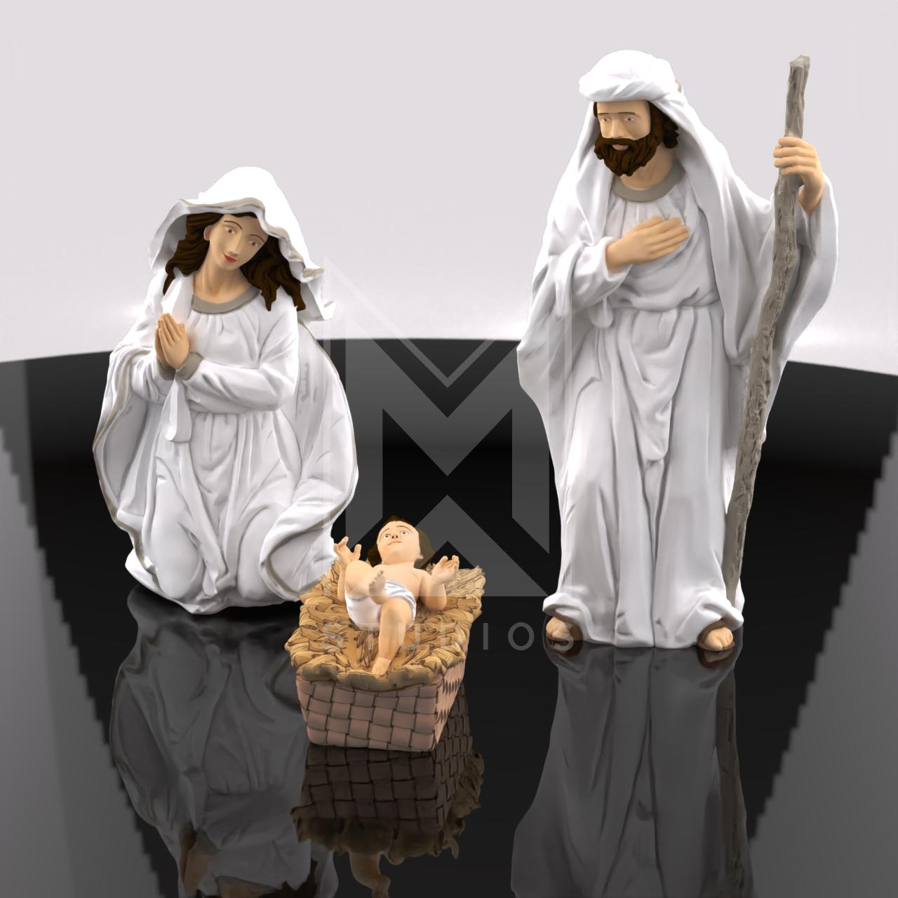 Christmas Manger Birth Pack Child cradle Baby Jesus Joseph Mary 3d model stl