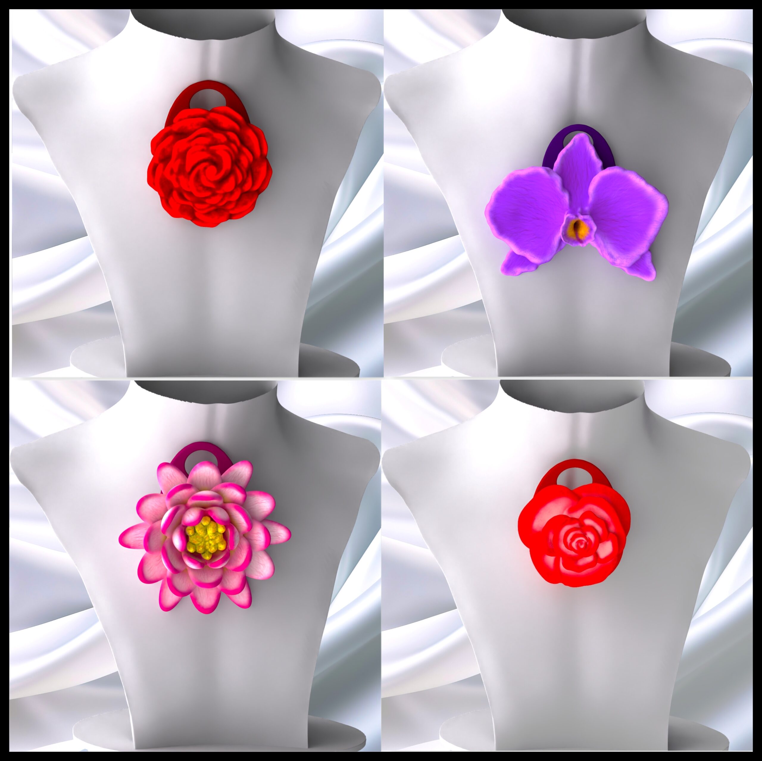 Pack Flower pendant 3d model stl