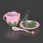 Set Cup Rose mug flower 3d model stl