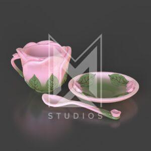 Set Cup Rose mug flower 3d model stl
